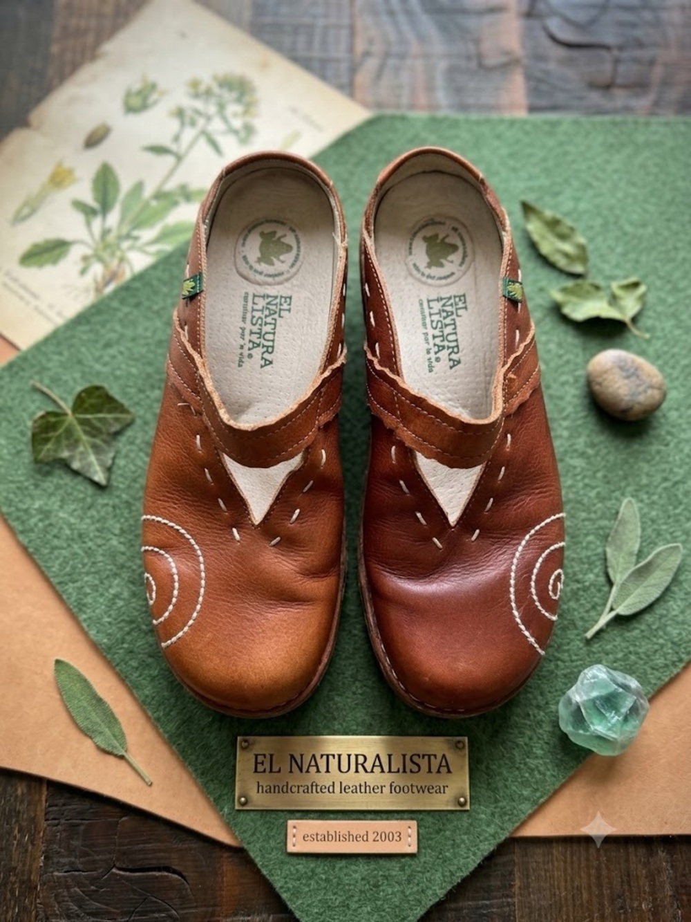 El Naturalista Yggdrasil Brown Leather Spiral Mary Jane Clogs Mules EU 40 US 9